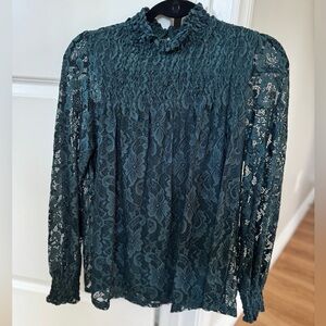 Elegant Lace Long Sleeve Top - Green